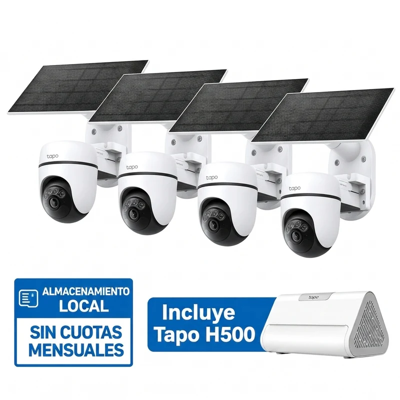 2K 3MP Solar Exterior IA 360° con Hub IA| Tapo H500 + C610KIT (4-pack)