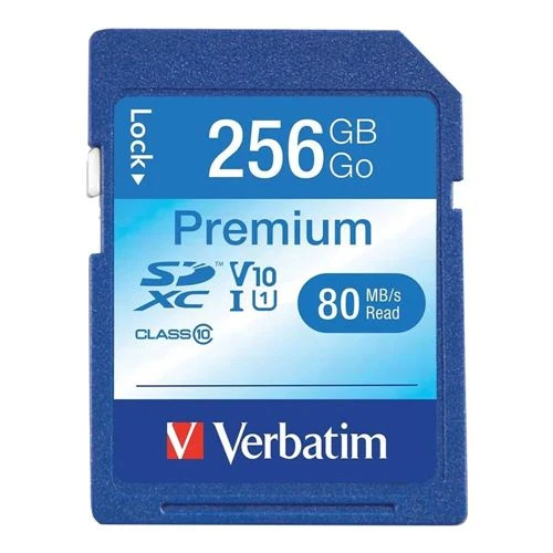 Tarjeta de Memoria Verbatim Premium 256GB SDXC Class 10 UHS-1 V10 Flash Memory Card