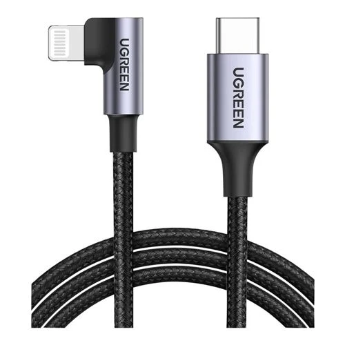 Cable USB-C a Lightning UGreen MFi 90 Grados Trenzado 2m Negro