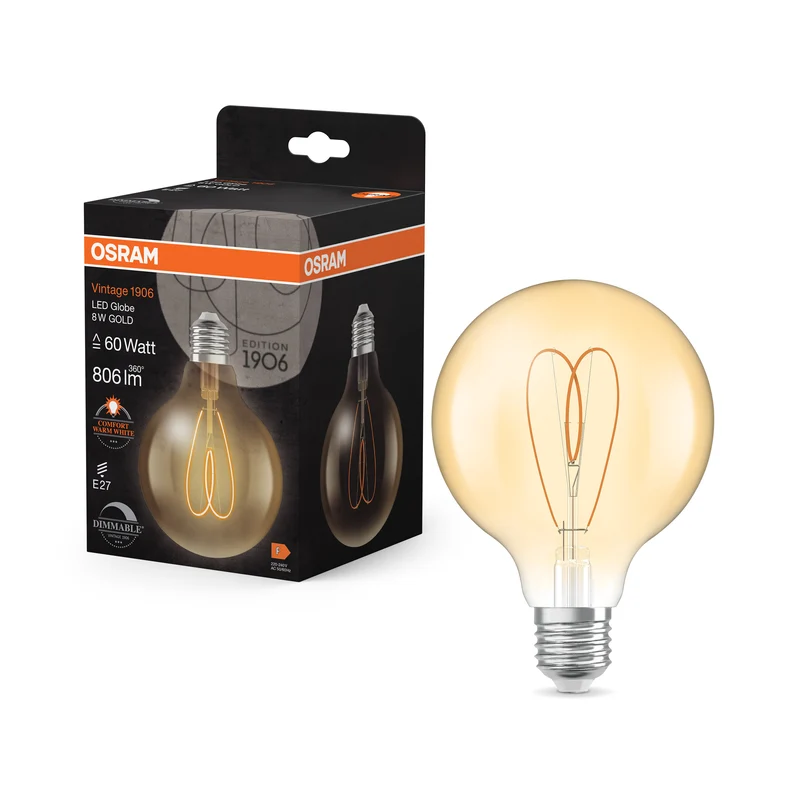 Lámpara LED OSRAM Vintage 1906 Globe dorada, 8 W, 806 lm, 95 mm, blanco cálido confort, E27