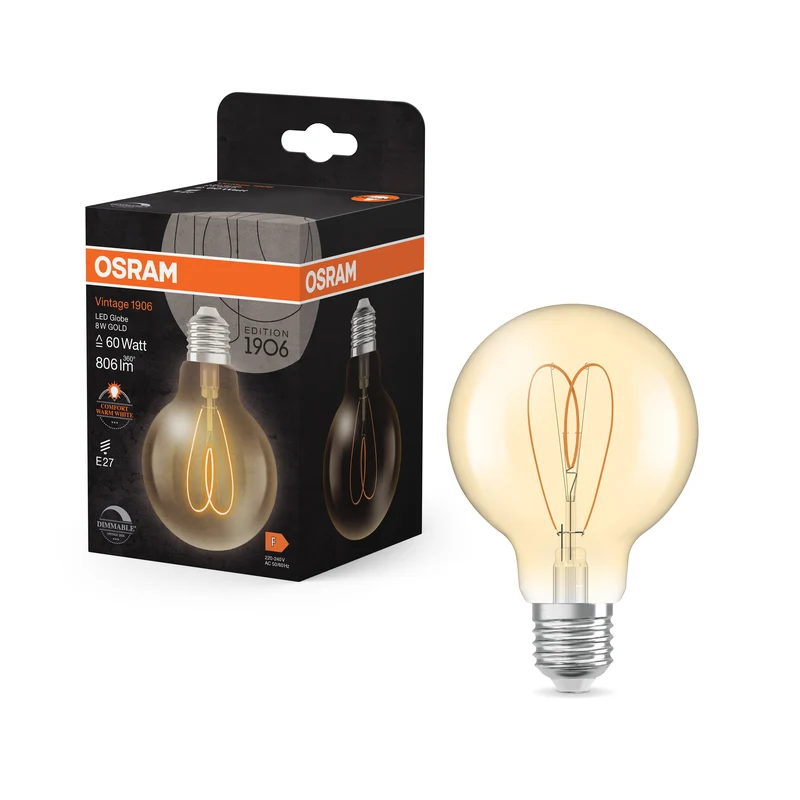 Lámpara LED OSRAM Vintage 1906 Globe dorada, 8 W, 806 lm, E27, blanco cálido confort, E27