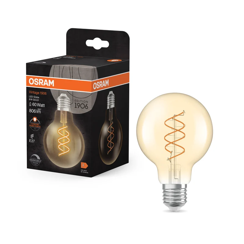 Lámpara LED OSRAM Vintage 1906 Globe dorada, 8 W, 806 lm, 2200 K, blanco cálido confort, E27