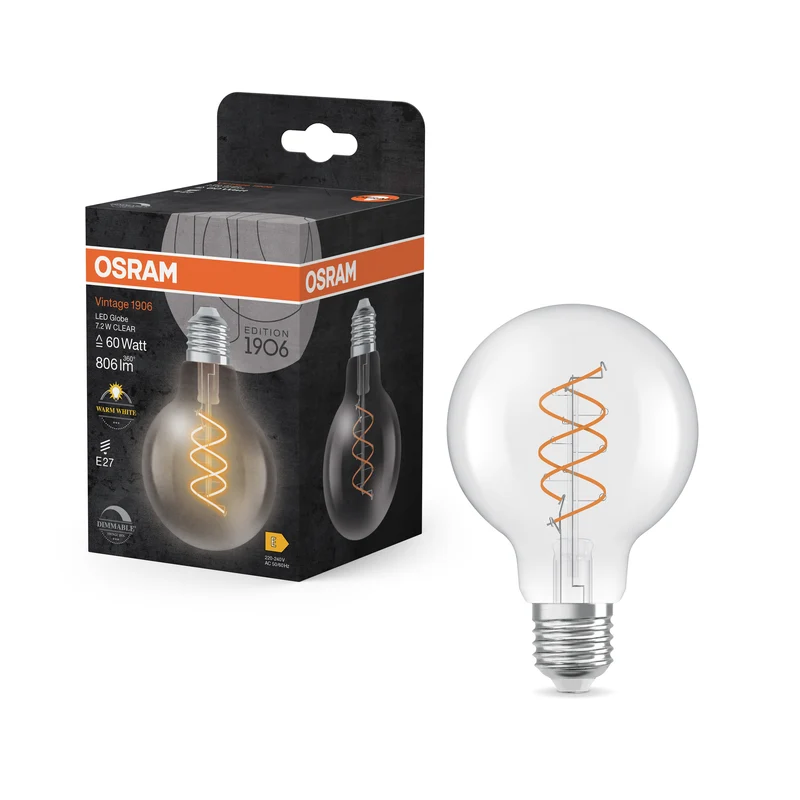 Bombilla LED OSRAM Vintage 1906 Globe, transparente, 7,2 W, 806 lm, E27, blanco cálido