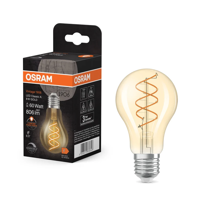 Lámpara LED clásica OSRAM Vintage 1906 dorada, 8 W, 806 lm, E27, blanco cálido confort