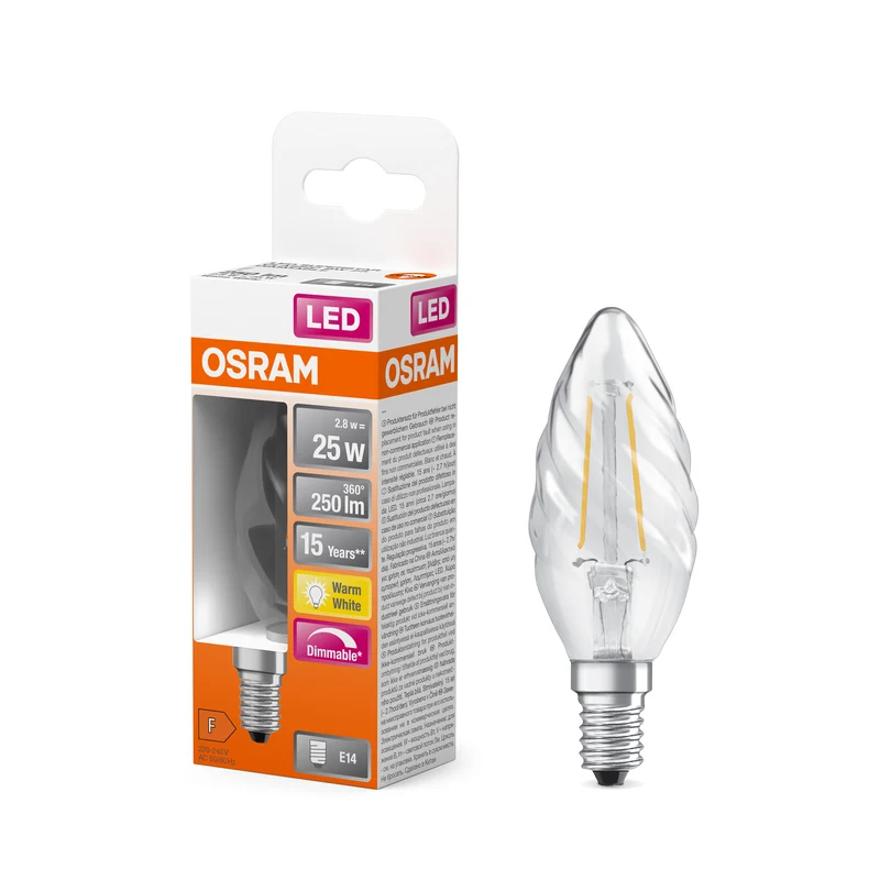Lámpara LED OSRAM Superstar Classic, mini vela, 2,8 W, 250 lm, blanco cálido, E14