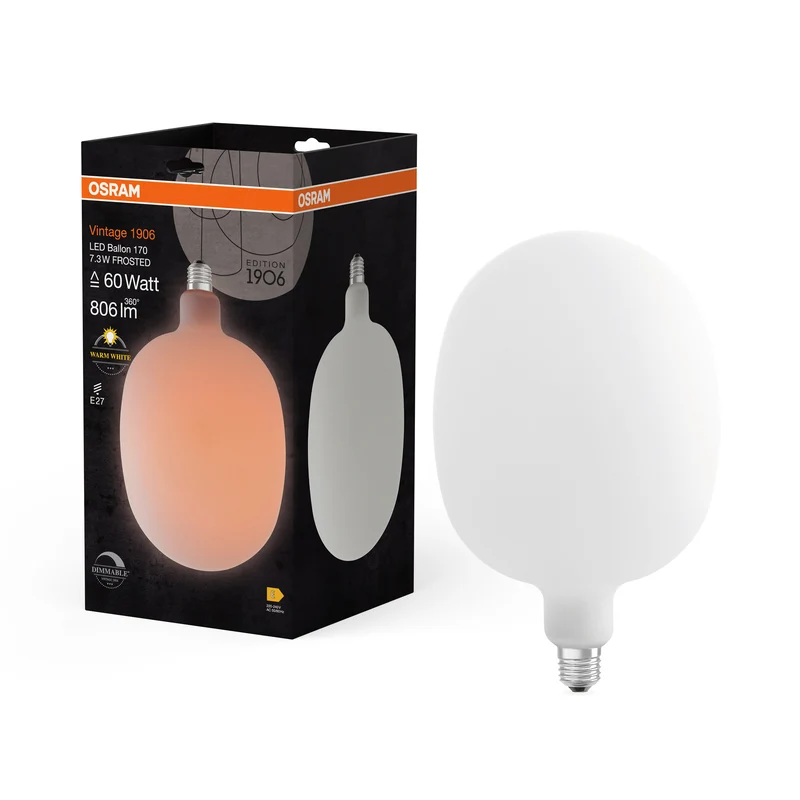 Bombilla LED OSRAM Vintage 1906 Balloon, esmerilada, 7,3 W, E27, blanco cálido