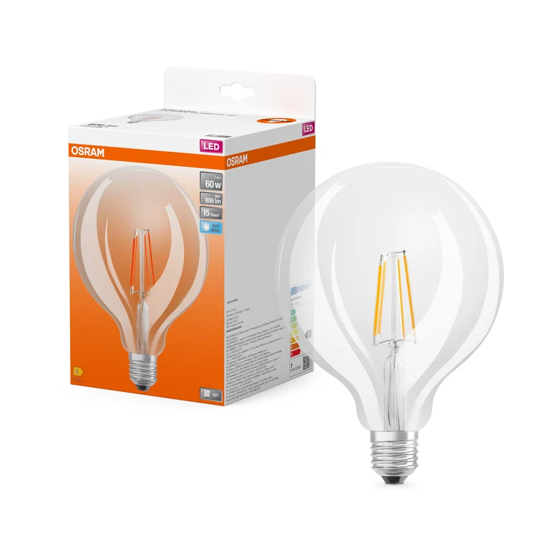 Lámpara OSRAM LED Star Classic, forma esférica, 7 W, 806 lm, transparente, E27, blanco frío