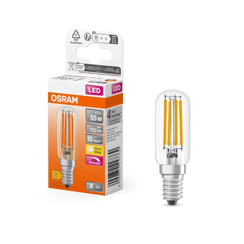 Lámpara LED especial OSRAM transparente, 6,5 W, 730 lm, E14, blanco cálido