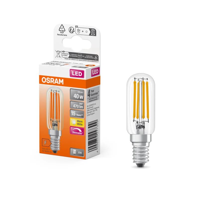 Lámpara LED especial OSRAM transparente, 4,8 W, 470 lm, E14, blanco cálido