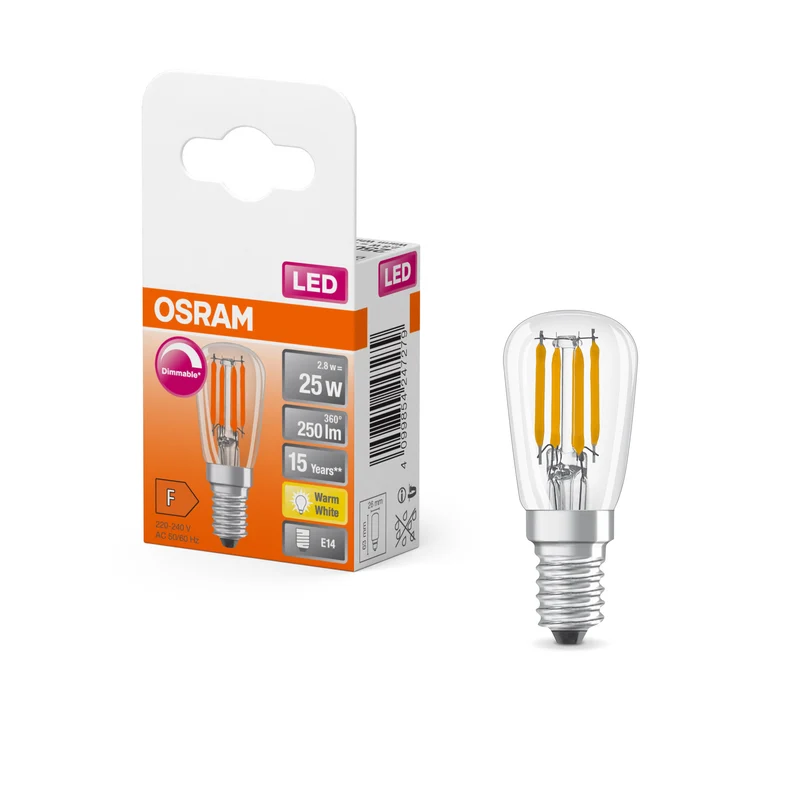 Lámpara LED especial OSRAM transparente, 2,8 W, 250 lm, E14, blanco cálido