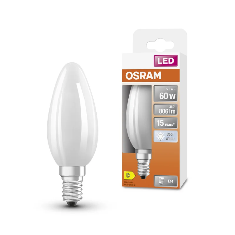 Lámpara LED OSRAM Star Classic, mini vela, 5,5 W, mate, E14, blanco frío