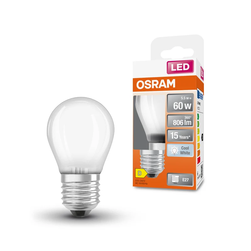 Lámpara OSRAM LED Star Classic, Miniball, 5,5 W, mate, E27, blanco frío