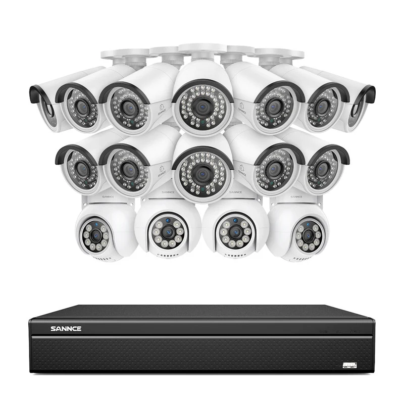 16 Channel 4K PoE Bullet & PT Security Camera System, 8MP Outdoor PoE IP Cameras, Pan & Tilt, ONVIF Supported NVR, Two-Way Audio, Smart Human/Vehicle Detection(4x PT Cameras+12x IP Cameras)