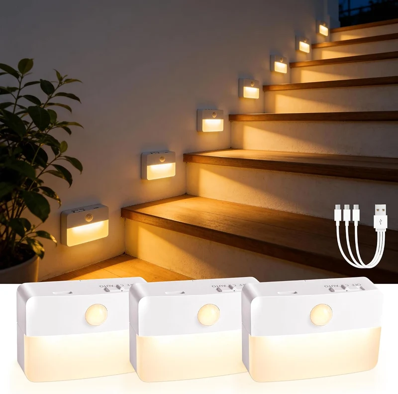 Luces LED Recargables para Escaleras con Sensor — Pack 3