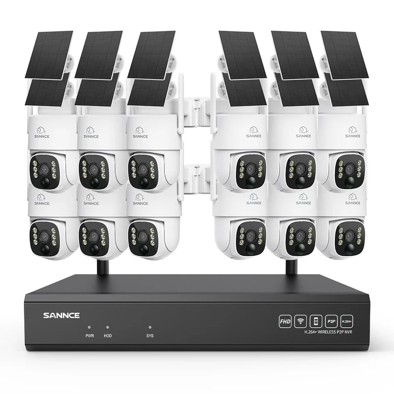 4MP WLAN-Überwachungssystem mit 12 PTZ-Solarkameras & 16-Kanal 8MP NVR, Wi-Fi 6, KI + PIR, 8000-mAh-Akku, Farbnachtsicht, Zwei-Wege-Audio