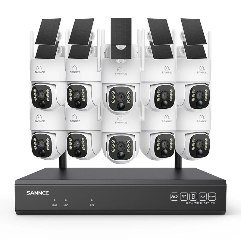 4MP WLAN-Überwachungssystem mit 10 PTZ-Solarkameras & 16-Kanal 8MP NVR, Wi-Fi 6, KI + PIR, 8000-mAh-Akku, Farbnachtsicht, Zwei-Wege-Audio