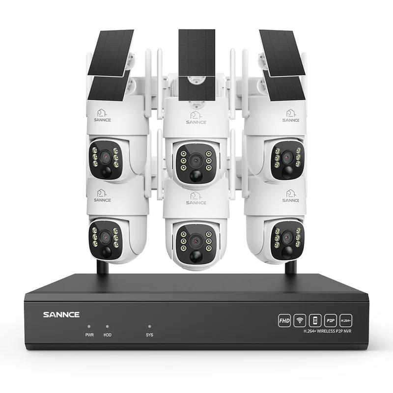 4MP WLAN-Überwachungssystem mit 6 PTZ-Solarkameras & 16-Kanal 8MP NVR, Wi-Fi 6, KI + PIR, 8000-mAh-Akku, Farbnachtsicht, Zwei-Wege-Audio