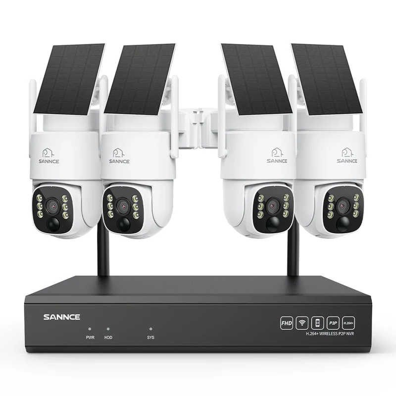 4MP WLAN-Überwachungssystem mit 4 PTZ-Solarkameras & 16-Kanal 8MP NVR, Wi-Fi 6, KI + PIR, 8000-mAh-Akku, Farbnachtsicht, Zwei-Wege-Audio