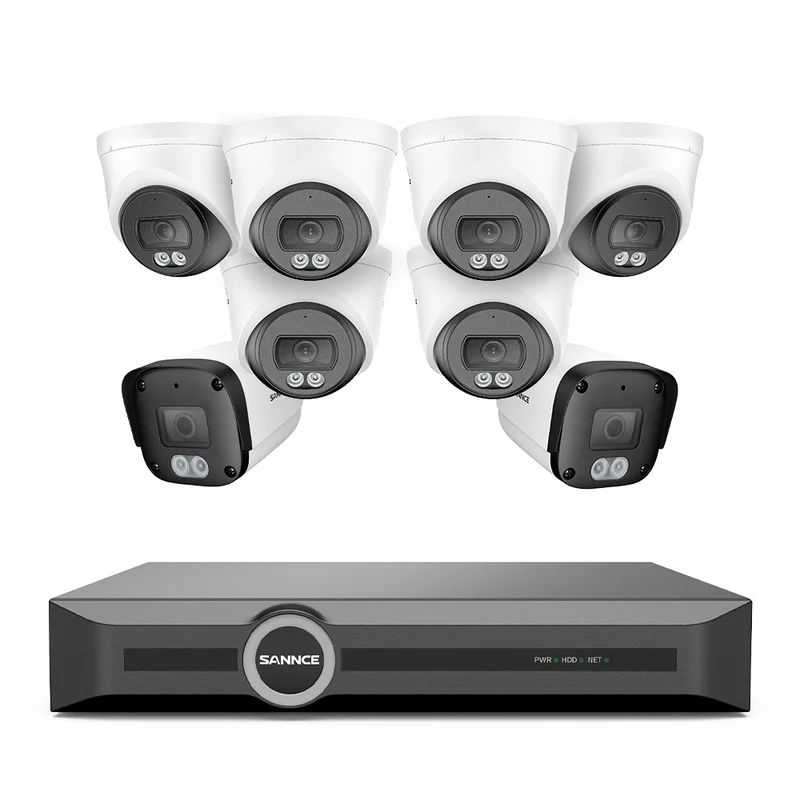 4K POE Security Camera System w/ Audio, S+265., AI Detection, Dual-Light Color Night Vision, IP67 Waterproof (8CH + 8 Cams)