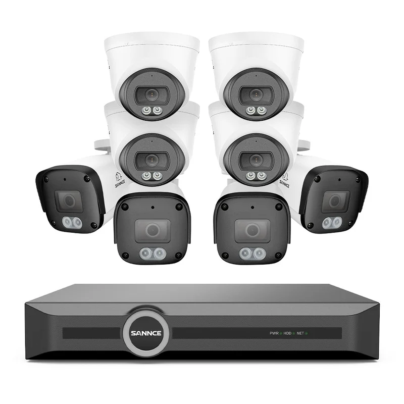 4K POE Security Camera System w/ Audio, S+265., AI Detection, Dual-Light Color Night Vision, IP67 Waterproof (8CH + 8 Cams)