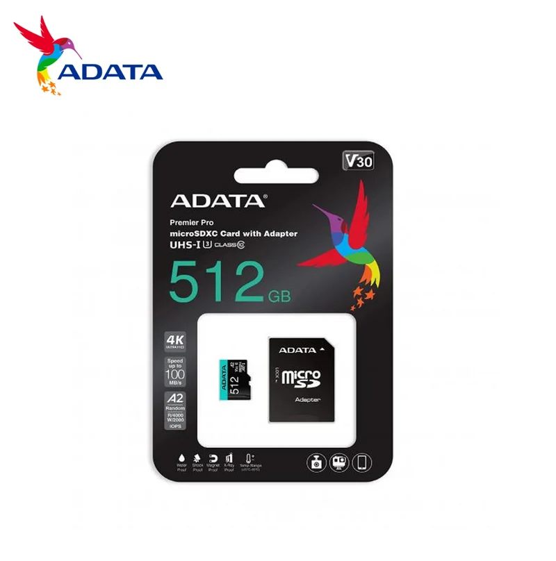 Memoria Micro SDXC de 512GB AUSDX512GUI3V30SA2-RA1 Marca: ADATA