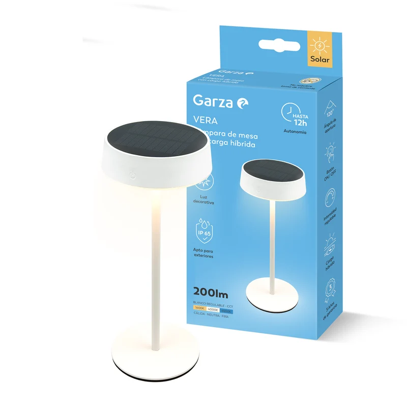 Lámpara solar de mesa Vera con carga híbrida