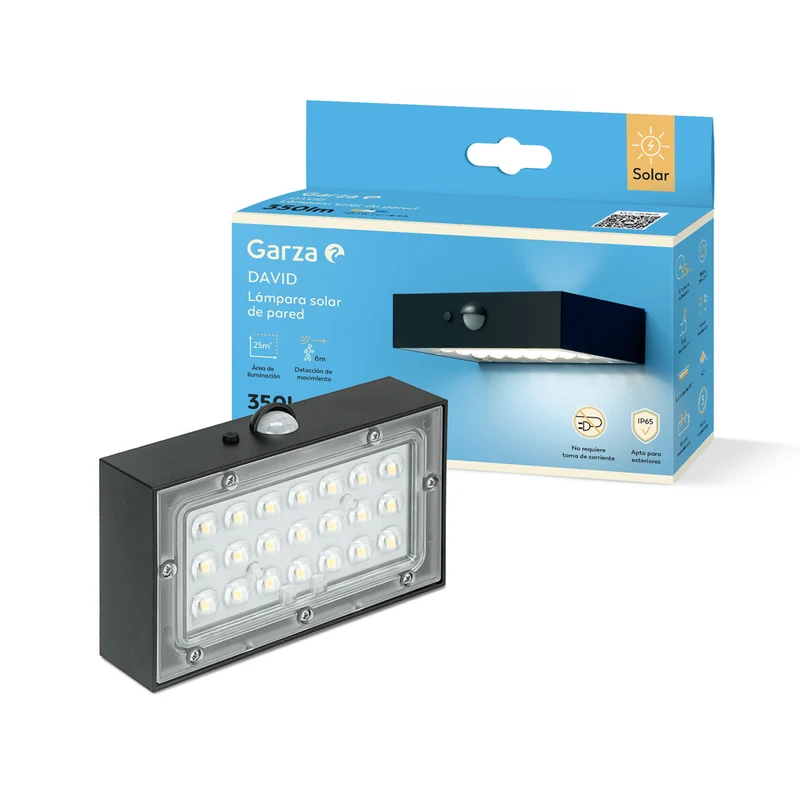 Lámpara de pared para exterior con placa solar David