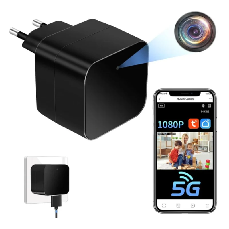Adaptador de Corriente USB con Cámara Wifi - Vigilancia y Carga Simultánea