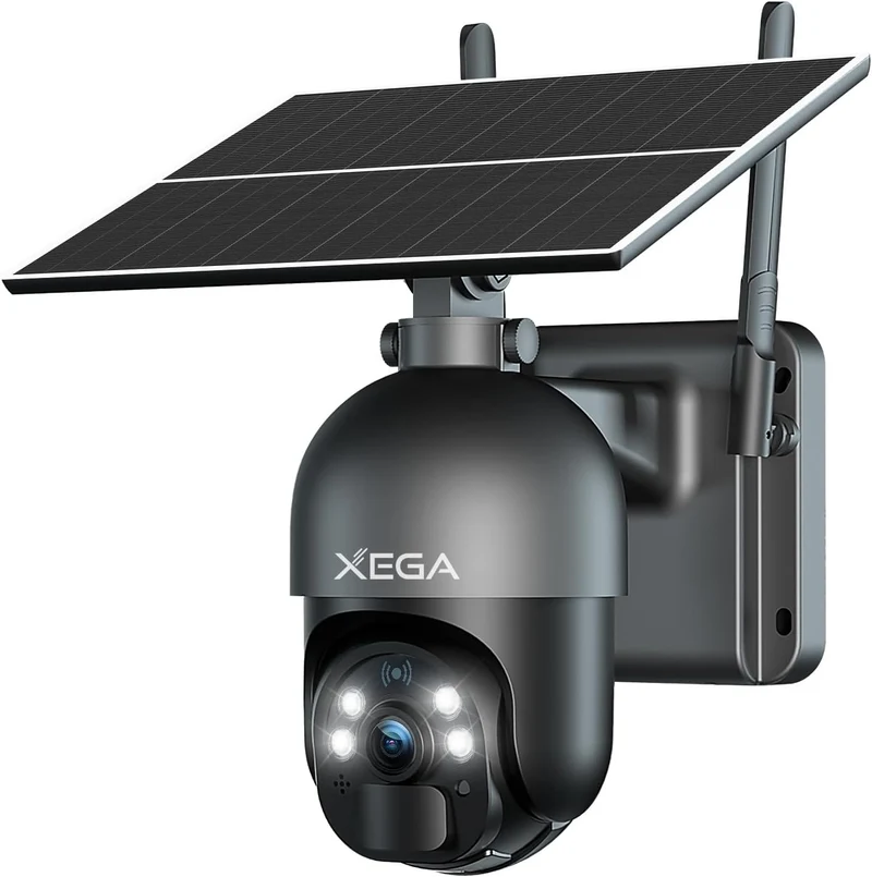 Xega 4G LTE Cámara de Seguridad Inalámbrica para Exteriores Solar | 2K HD Cámara 355°/95°, Sensor de Movimiento PIR, Visión Nocturna, Conversación Bidireccional, Tarjeta SIM Incluida
