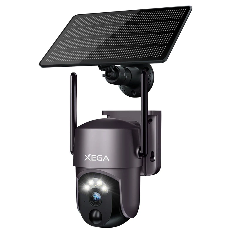 Xega Cámara de Seguridad Wi-Fi Solar Inalámbrica para Exteriores | 2K Cámara de Vigilancia para la Seguridad del Hogar, Visión Nocturna, Detección de Personas PIR/IA, Audio Bidireccional
