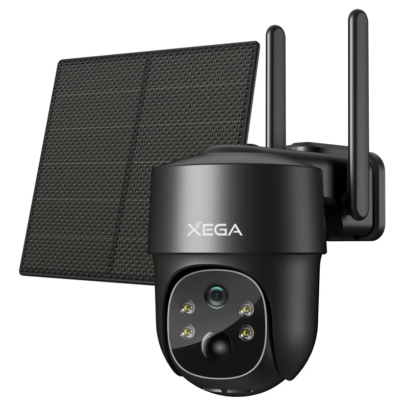 Xega 4G LTE Cámara Vigilancia Exterior con Sim, Camara 4G Solar Sin Cable con Batería 2K HD PTZ 355°/90°, Visión Nocturna, Detección De Movimiento, Almacenamiento Local & Cloud, IP66