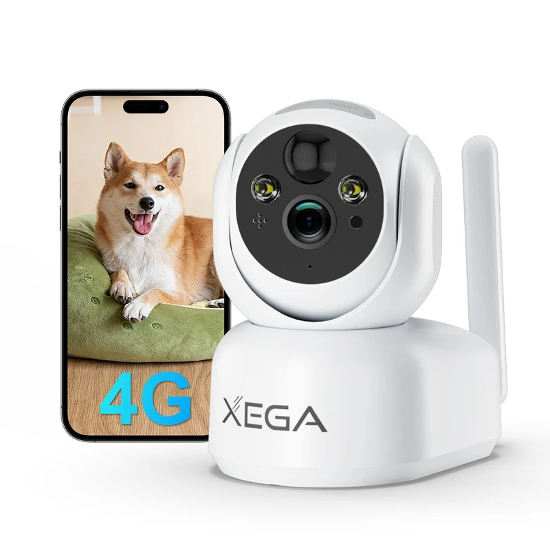 Xega 4G LTE Cámara Vigilancia sin WiFi Interior con Tarjeta SIM, 2K Batería Recargable Cámara PTZ, Visión Nocturna a Color, Detección de PIR, Audio Bidireccional, IP65