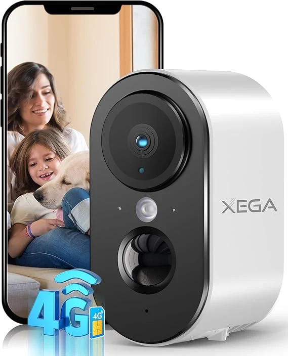 Xega 4G LTE Cámara de Vigilancia con Tarjeta SIM Portátil sin Wi-Fi | 2K HD LTE Cámara de Seguridad Exterior Batería 6000mAh, Detección de Movimiento PIR, Color Visión Nocturna, IP65