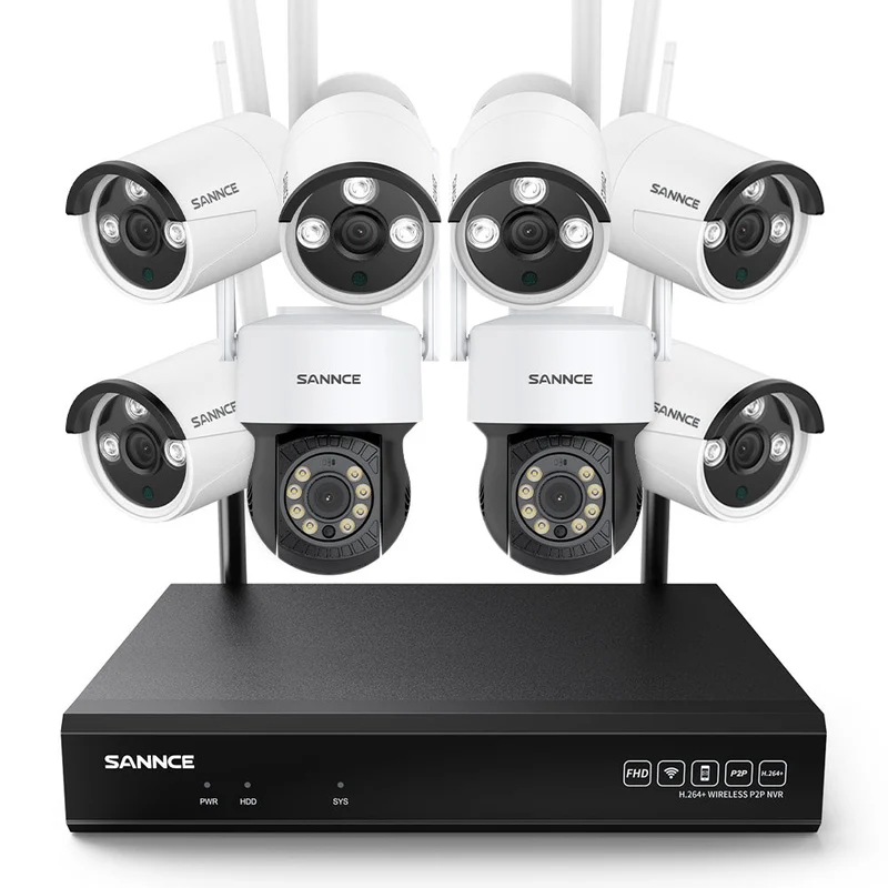 SANNCE 8MP 10-Channel Wireless CCTV PT & Bullet Camera System, 8MP NVR, 3MP Pan & Tilt WiFi IP Cameras, Audio Recording, AI Human Detection, Work With Alexa (2xPTZ camera, 6xBullet camera and 8MP 10CH NVR)