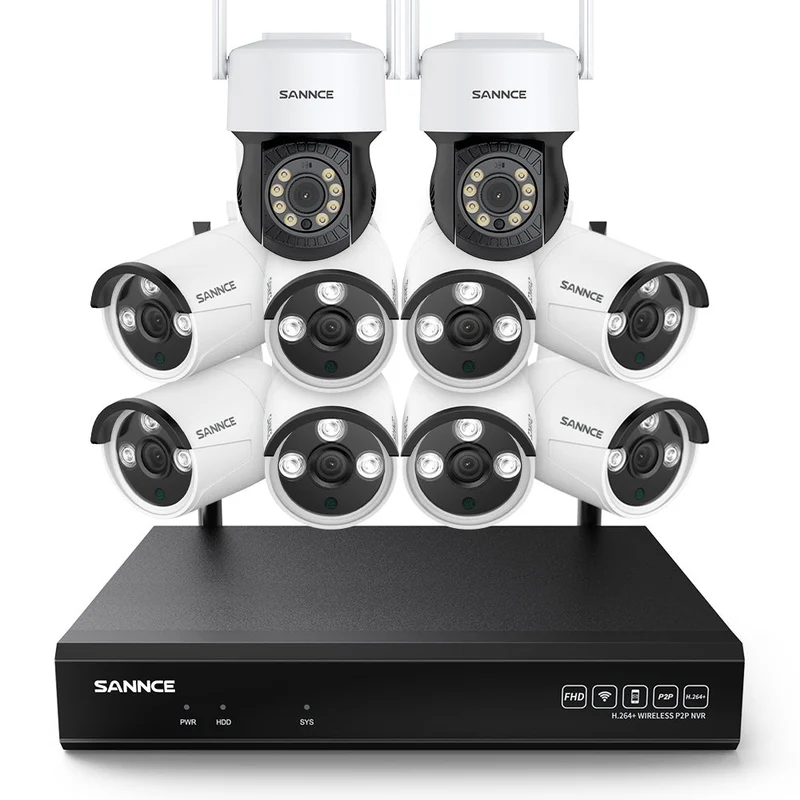 8MP 10-Channel Wireless PT & Bullet Security Camera System, Pan & Tilt, Two-Way Audio, IP66 Waterproof, Smart AI Human Detection, Work With Alexa