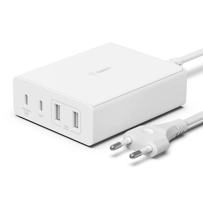 Cargador de escritorio USB GaN de 108W con 4 puertos (2 USB-C y 2 USB-A) y cable de 2m de Belkin