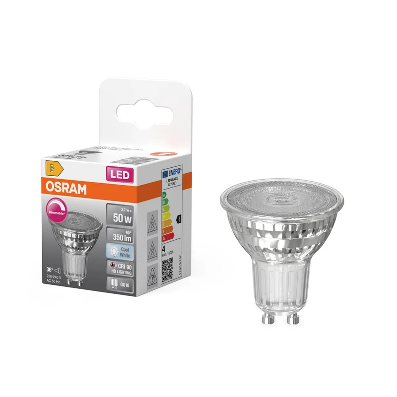 OSRAM LED SUPERSTAR PAR16 Lámpara LED regulable con reflector, blanco frío (4000 K), Spot de cristal, 3,7 W, sustituta de 50 W GU10