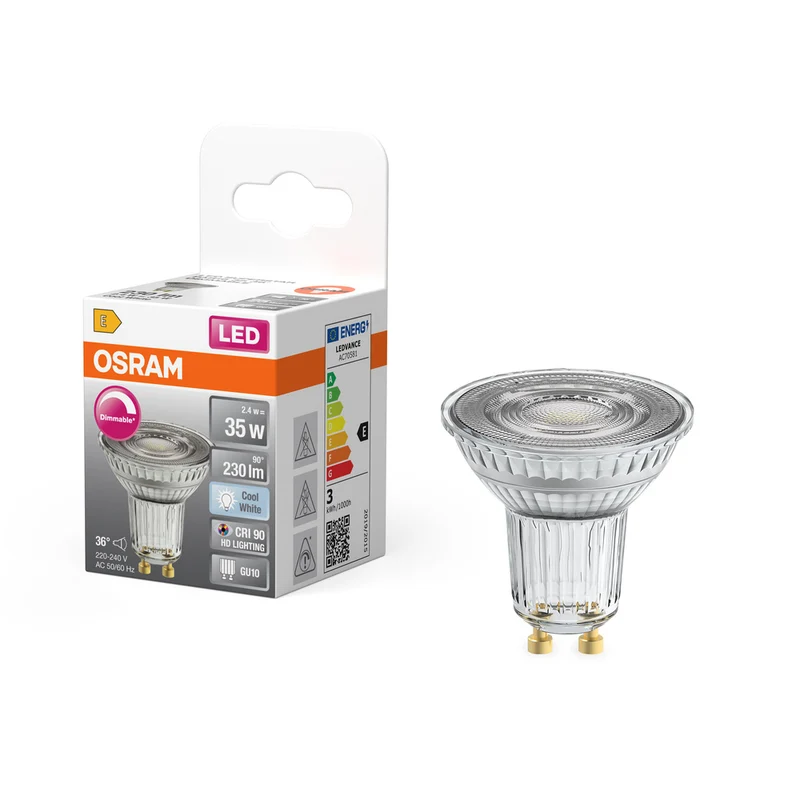 Lámpara reflectora LED PAR16 regulable de OSRAM con casquillo GU10, luz blanca fría (4000 K), foco de cristal, 3,7 W, repuesto para lámpara reflectora de 35 W, LED SUPERSTAR PAR16
