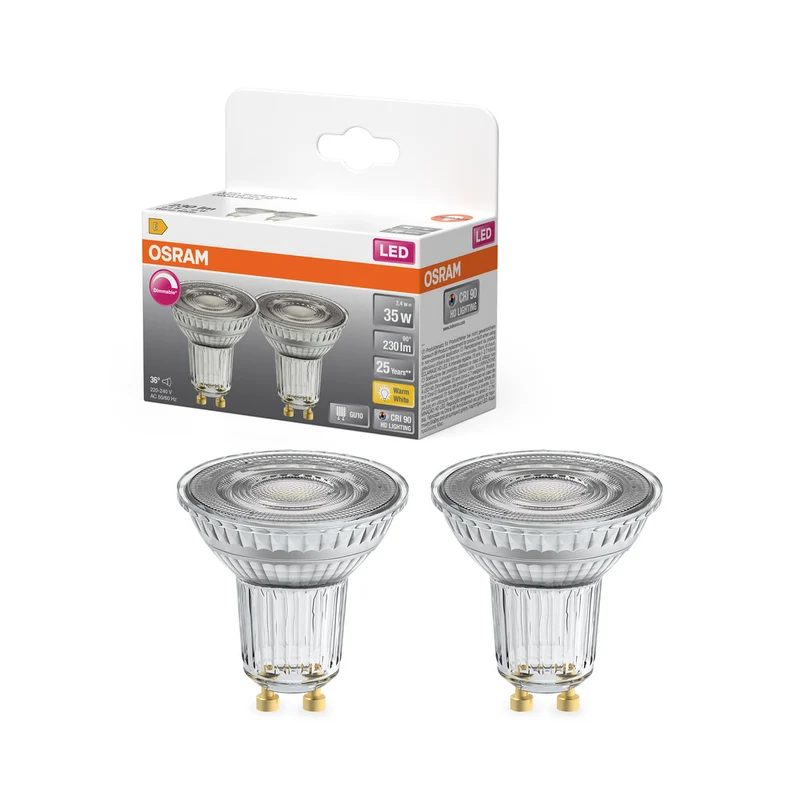 Lámpara reflectora LED PAR16 regulable de OSRAM con casquillo GU10, luz blanca cálida (2700 K), foco de cristal, 3,7 W, repuesto para lámpara reflectora de 35 W, LED SUPERSTAR PAR16