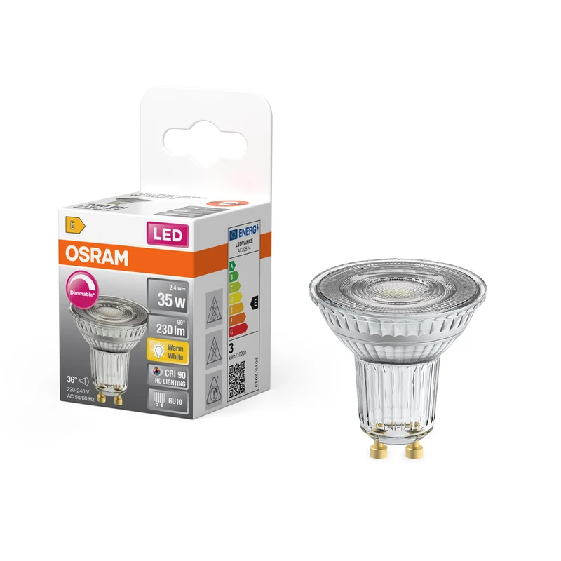 Lámpara reflectora OSRAM Superstar, cristal transparente, blanco cálido (2700 K), 230 lm, sustitución de bombillas convencionales de 35 W, regulable GU10