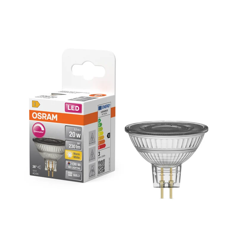 Lámpara reflectora OSRAM Superstar, cristal transparente, blanco cálido (2700K), 230 lm, sustitución de bombillas convencionales de 20 W, regulable GU5.3