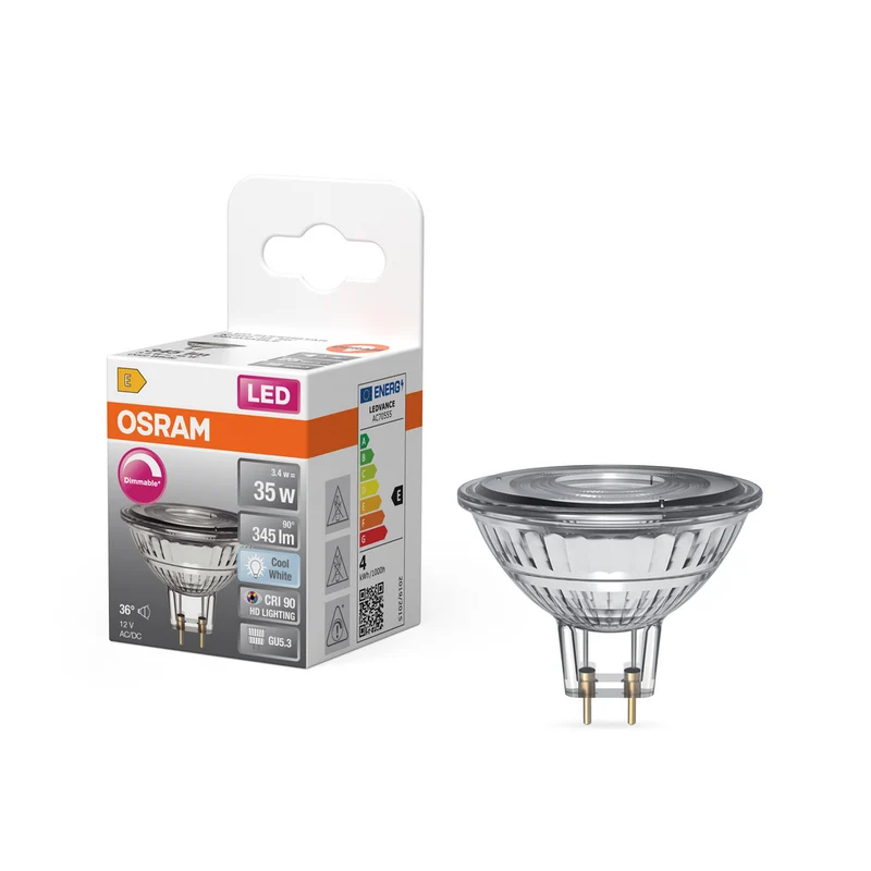 Lámpara LED reflectora regulable OSRAM MR16 con casquillo GU5.3, blanco frío (4000 K), 3,4 W, sustituye a una lámpara reflectora de 35 W, LED SUPERSTAR MR16 12 V