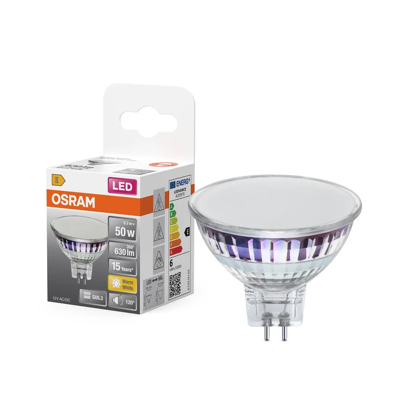Lámpara reflectora LED OSRAM SPOT MR16 GL 50, 6,5 W, 630 lm, GU5.3, blanco cálido