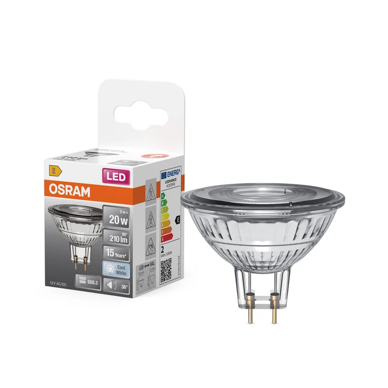 Lámpara reflectora LED OSRAM MR16 con casquillo GU5.3, blanco frío (4000K), foco de cristal, 2,6 W, repuesto para lámpara reflectora de 20 W, LED STAR MR16 12 V