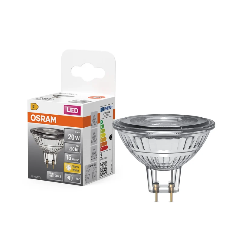 Lámpara reflectora LED OSRAM MR16 con casquillo GU5.3, blanco cálido (2700K), foco de cristal, 2,6 W, repuesto para lámpara reflectora de 20 W, LED STAR MR16 12 V
