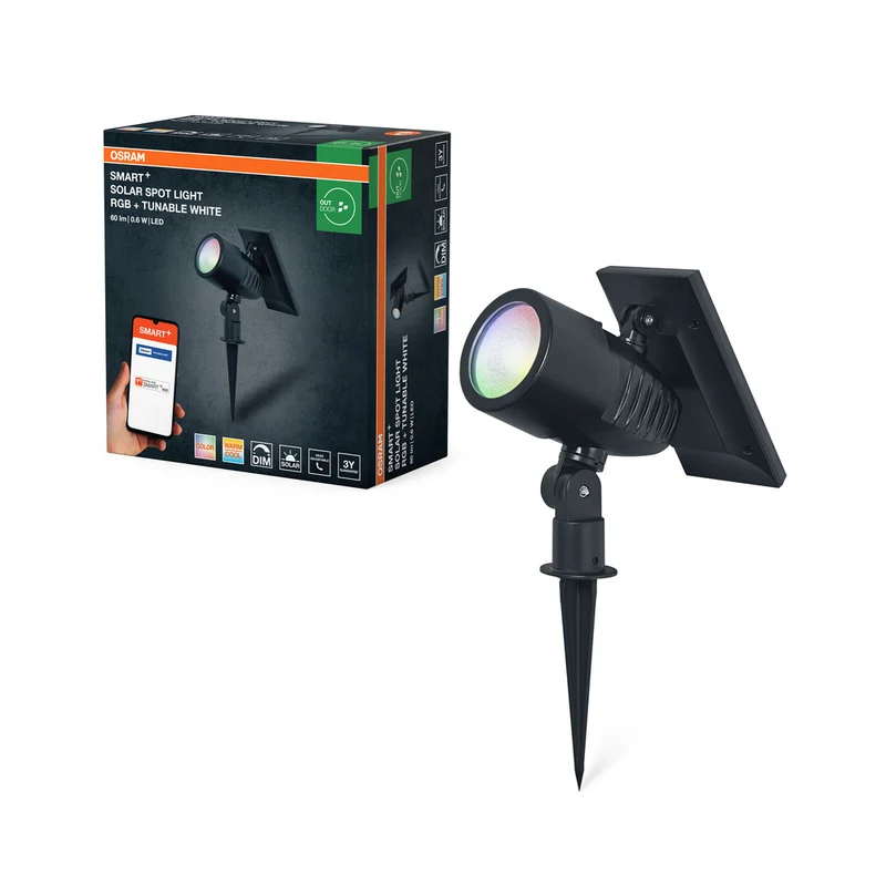 OSRAM SMART+ Garden - Foco solar RGB con Bluetooth para jardín, color negro