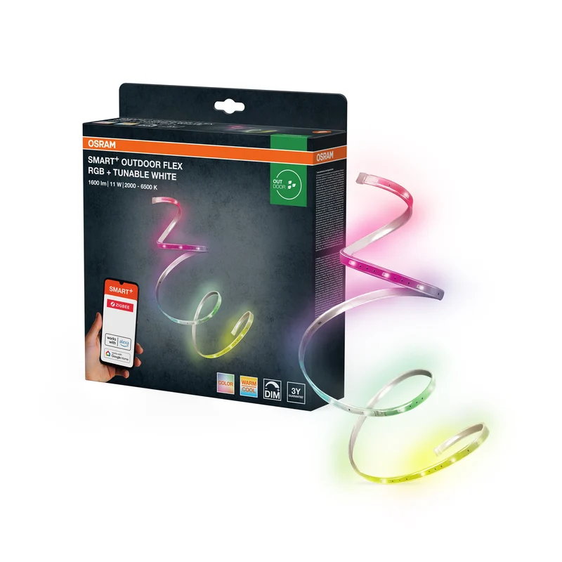 OSRAM SMART+ Tiras LED flexibles para exterior con tecnología Zigbee, regulables en RGBW, de silicona transparente, protección IP65, para terrazas y balcones
