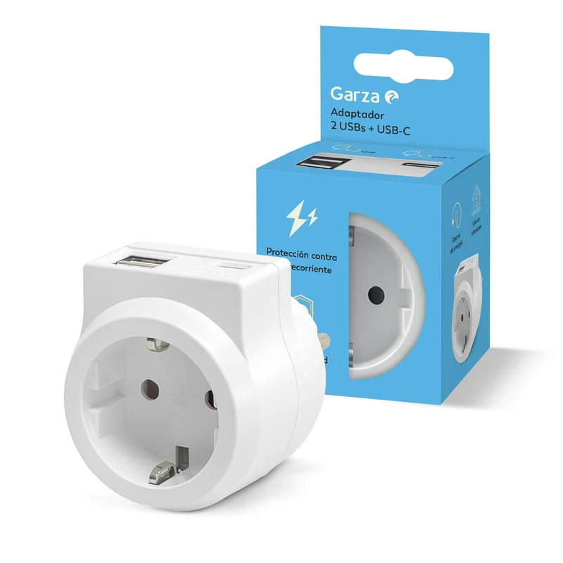 Adaptador Schuko 2Usb +1Usbc