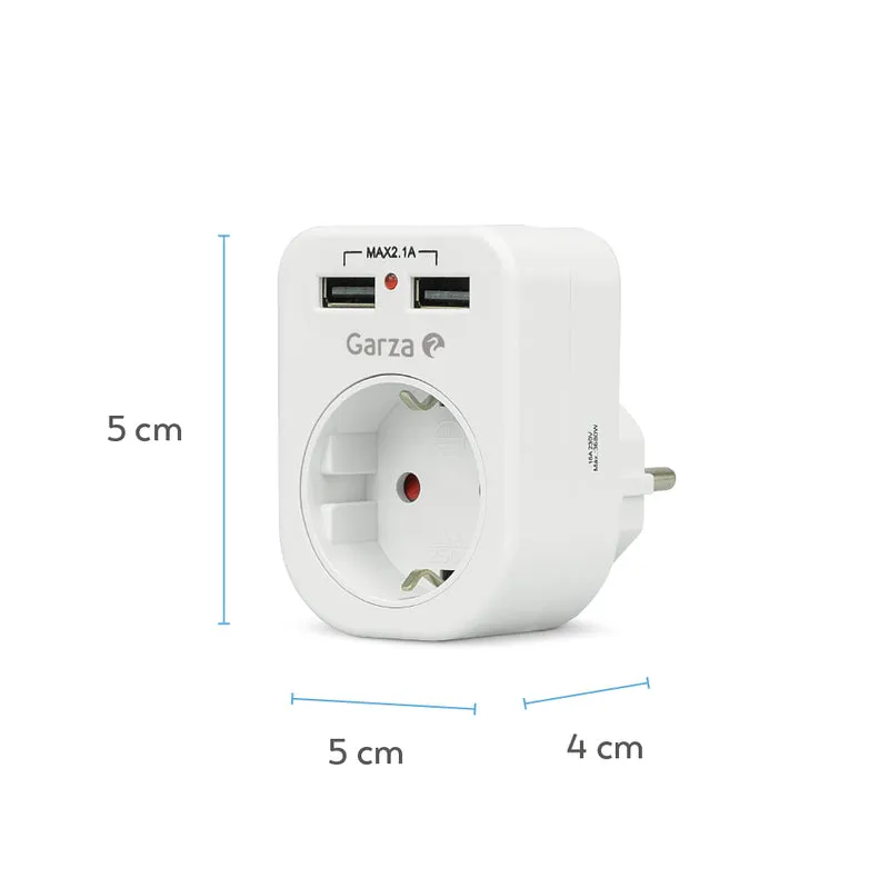 Adaptador Con 1 Toma Schuko + 2 Puertos Usb