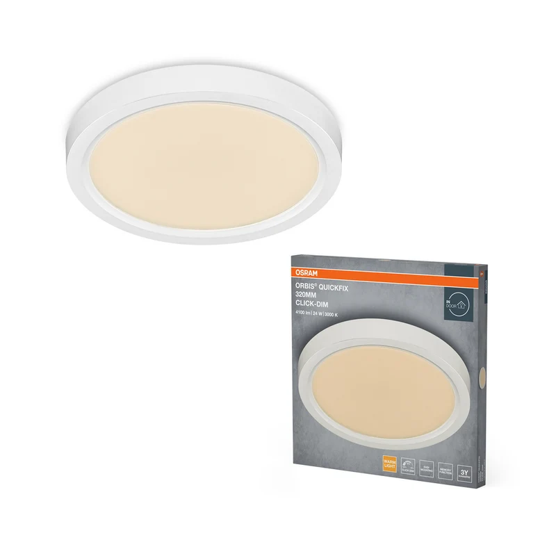 Lámpara de techo redonda OSRAM Orbis Quickfix de 320 mm y 24 W con atenuación por clic, color blanco
